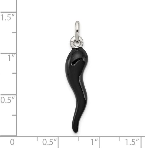 Sterling Silver Italian Horn Pendant Necklace Charm, Black Enamel Horn Amulet for Evil Eye Protection, Unisex Folk Talisman Jewelry, Traditional Cultural Silver Luck Pendant for Bracelets or Chains in Saudi Arabia