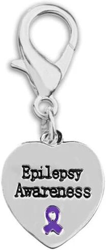 Purple Ribbon Hanging Charms in Heart and Ribbon-Shaped for Alzheimer's, Crohn's Disease, Lupus, Fibromyalgia and Pancreatic Cancer Awareness - Perfect for Bracelets, Purses, Zipper Pull, Dog & Cat’s Collar, Support Groups, Fundraisers and More! in Saudi Arabia