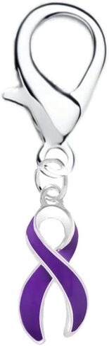 Purple Ribbon Hanging Charms in Heart and Ribbon-Shaped for Alzheimer's, Crohn's Disease, Lupus, Fibromyalgia and Pancreatic Cancer Awareness - Perfect for Bracelets, Purses, Zipper Pull, Dog & Cat’s Collar, Support Groups, Fundraisers and More! in Saudi Arabia