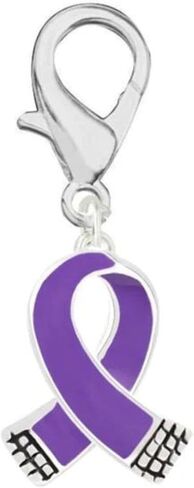 Purple Ribbon Hanging Charms in Heart and Ribbon-Shaped for Alzheimer's, Crohn's Disease, Lupus, Fibromyalgia and Pancreatic Cancer Awareness - Perfect for Bracelets, Purses, Zipper Pull, Dog & Cat’s Collar, Support Groups, Fundraisers and More! in Saudi Arabia