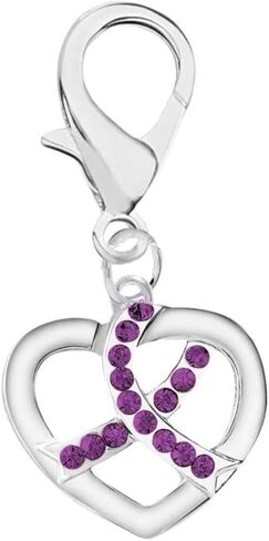 Purple Ribbon Hanging Charms in Heart and Ribbon-Shaped for Alzheimer's, Crohn's Disease, Lupus, Fibromyalgia and Pancreatic Cancer Awareness - Perfect for Bracelets, Purses, Zipper Pull, Dog & Cat’s Collar, Support Groups, Fundraisers and More! in Saudi Arabia