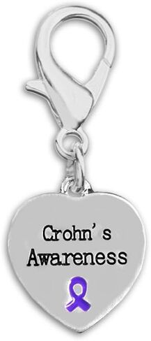 Purple Ribbon Hanging Charms in Heart and Ribbon-Shaped for Alzheimer's, Crohn's Disease, Lupus, Fibromyalgia and Pancreatic Cancer Awareness - Perfect for Bracelets, Purses, Zipper Pull, Dog & Cat’s Collar, Support Groups, Fundraisers and More! in Saudi Arabia