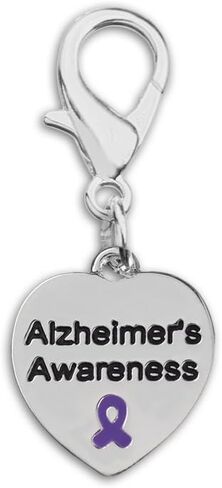 Purple Ribbon Hanging Charms in Heart and Ribbon-Shaped for Alzheimer's, Crohn's Disease, Lupus, Fibromyalgia and Pancreatic Cancer Awareness - Perfect for Bracelets, Purses, Zipper Pull, Dog & Cat’s Collar, Support Groups, Fundraisers and More! in Saudi Arabia