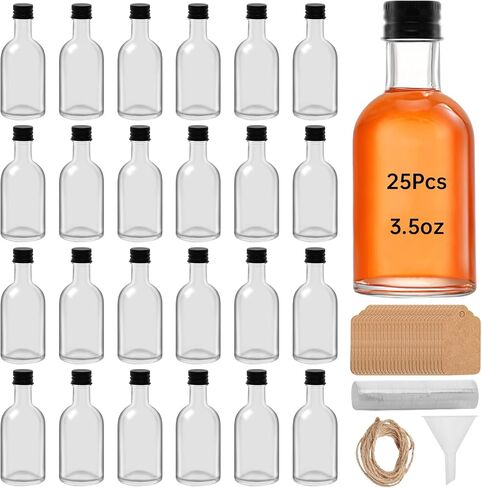 25 Pcs 1.7 OZ Mini Glass Liquor Bottles with Lids Small Glass Wine Bottles Reusable Empty Alcohol Bottles with Aluminum Black Screw Cap (1.7OZ 25PC) in Saudi Arabia