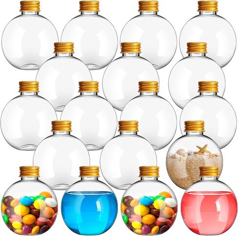 6 oz Ball Shape Plastic Sand Art Bottles,30 Pcs Spherical Plastic Potion Bottles with Funnels,Clear Round Bottles for Christmas Cocktail Ornament DIY Wedding Party (Gold,Aluminum Cap) in Saudi Arabia