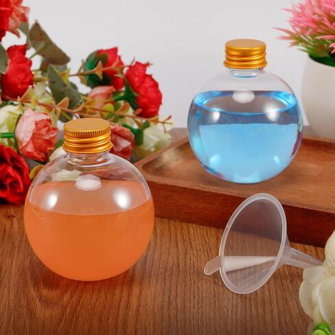 6 oz Ball Shape Plastic Sand Art Bottles,30 Pcs Spherical Plastic Potion Bottles with Funnels,Clear Round Bottles for Christmas Cocktail Ornament DIY Wedding Party (Gold,Aluminum Cap) in Saudi Arabia