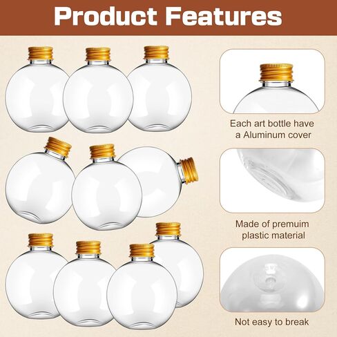 6 oz Ball Shape Plastic Sand Art Bottles,30 Pcs Spherical Plastic Potion Bottles with Funnels,Clear Round Bottles for Christmas Cocktail Ornament DIY Wedding Party (Gold,Aluminum Cap) in Saudi Arabia