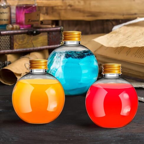 6 oz Ball Shape Plastic Sand Art Bottles,30 Pcs Spherical Plastic Potion Bottles with Funnels,Clear Round Bottles for Christmas Cocktail Ornament DIY Wedding Party (Gold,Aluminum Cap) in Saudi Arabia