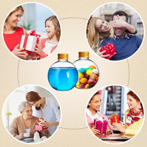 6 oz Ball Shape Plastic Sand Art Bottles,30 Pcs Spherical Plastic Potion Bottles with Funnels,Clear Round Bottles for Christmas Cocktail Ornament DIY Wedding Party (Gold,Aluminum Cap) in Saudi Arabia