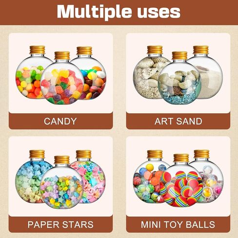 6 oz Ball Shape Plastic Sand Art Bottles,30 Pcs Spherical Plastic Potion Bottles with Funnels,Clear Round Bottles for Christmas Cocktail Ornament DIY Wedding Party (Gold,Aluminum Cap) in Saudi Arabia