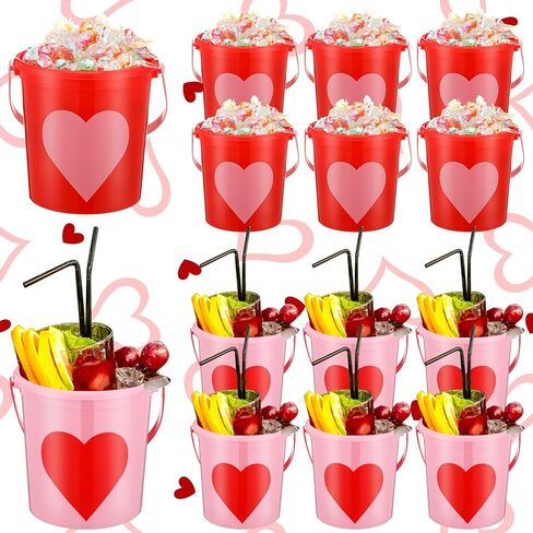 Crowye 6 Pcs 32oz Valentine's Day Cocktail Rum Buckets for Drinks 4.33 x 3.15 x 4.33 Inches Plastic Bucket Drink Buckets for Valentine's Day Party with Handle Drink Bucket for Drinks Beverages Beer in Kuwait