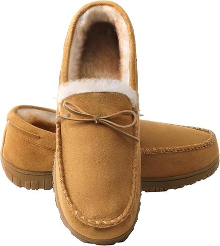 Men's Moccasins House Shoes with Warm and Cozy Memory Foam Hard Sole Indoor/Outdoor Slippers in Saudi Arabia