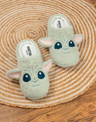 STAR WARS Grogu Adults Green Mule Slippers | 3D Ears Fluffy Home Wear for Movie Fans Character Footwear Merch in Saudi Arabia