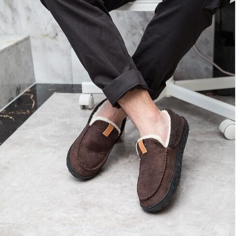 Josaywin Men's Cozy Moccasin Slippers with Memory Foam - Rubber Sole with Multi-Directional Grip Indoor/Outdoor House Shoes Size 7-16 in Saudi Arabia