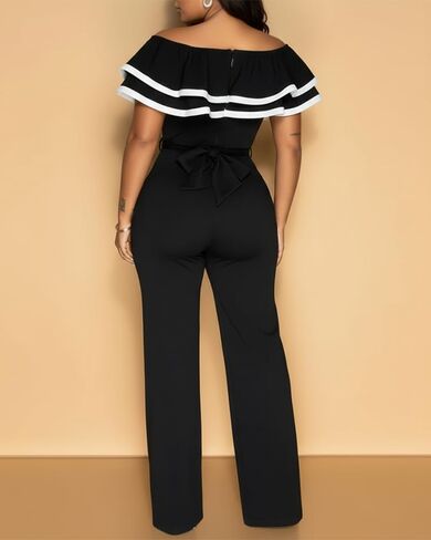 CHICME Women's Sexy Off Shoulder Jumpsuits V Neck Ruffle Wide Leg Cocktail Evening One Piece Jumpsuits in Saudi Arabia
