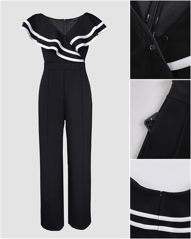 CHICME Women's Sexy Off Shoulder Jumpsuits V Neck Ruffle Wide Leg Cocktail Evening One Piece Jumpsuits in Saudi Arabia