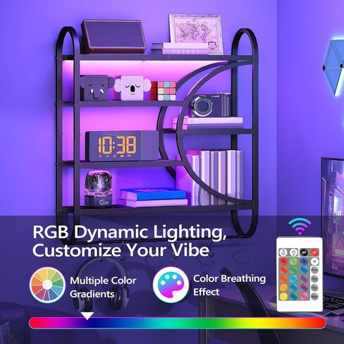 HOOBRO Gaming Floating Shelves with LED Lights, 28.9" LED Wall Mounted Shelf, 5-Tier Display Rack for Wall Storage, Floating Rack with Hanging Rod and 4 S-Hooks, for Game Room, Black BB50DBJ01 in Saudi Arabia