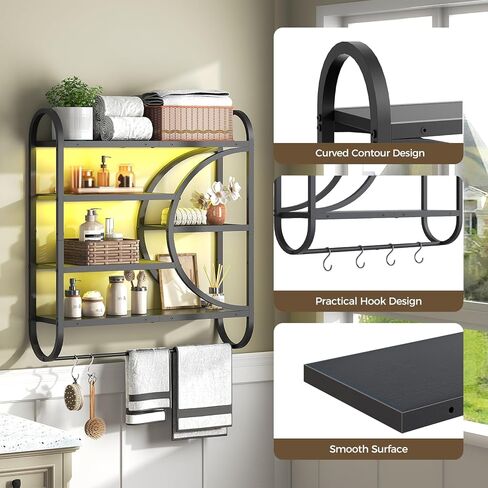 HOOBRO Gaming Floating Shelves with LED Lights, 28.9" LED Wall Mounted Shelf, 5-Tier Display Rack for Wall Storage, Floating Rack with Hanging Rod and 4 S-Hooks, for Game Room, Black BB50DBJ01 in Saudi Arabia