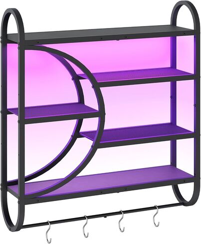 HOOBRO Gaming Floating Shelves with LED Lights, 28.9" LED Wall Mounted Shelf, 5-Tier Display Rack for Wall Storage, Floating Rack with Hanging Rod and 4 S-Hooks, for Game Room, Black BB50DBJ01 in Saudi Arabia