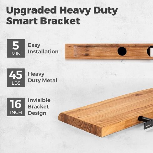 RICHFOCUS Live Edge Elm Floating Shelves - 30" W x 9.3" D Rustic Solid Wood Wall Shelves with Invisible Bracket, Wall-Mounted for Living Room, Bedroom, Kitchen Storage & Display, Set of 2, Natural in Saudi Arabia