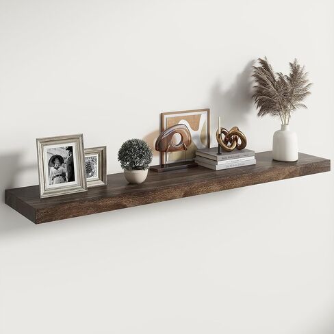 RICHFOCUS Live Edge Elm Floating Shelves - 30" W x 9.3" D Rustic Solid Wood Wall Shelves with Invisible Bracket, Wall-Mounted for Living Room, Bedroom, Kitchen Storage & Display, Set of 2, Natural in Saudi Arabia