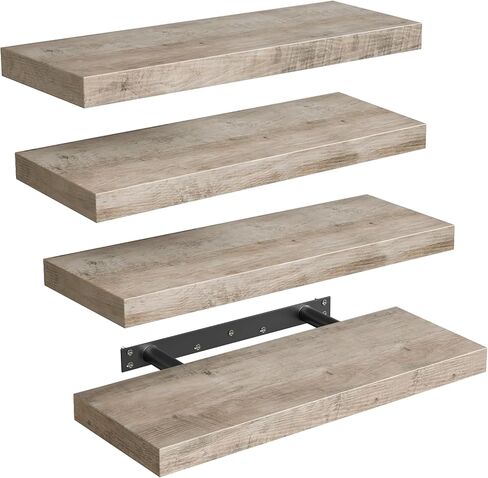 أرفف عائمة للجدار، مجموعة أرفف جدارية سميكة بسمك 1.5 بوصة مكونة من 4 أقواس غير مرئية، أرفف معلقة بطول 23.6 × 7.9 عرض لديكور منزل المزرعة للحمام وغرفة المعيشة وغرفة النوم، بني ريفي 6301BJP4BF in Kuwait
