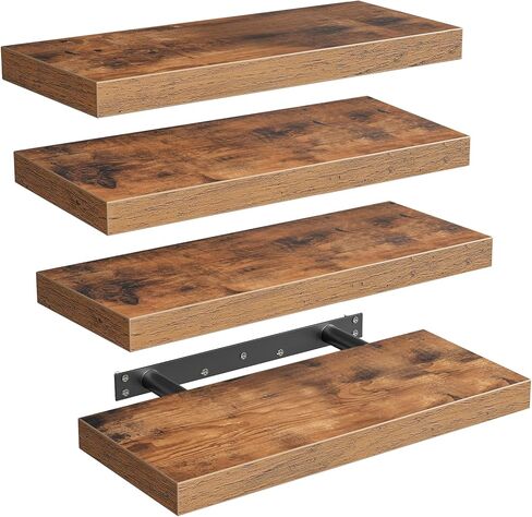 Floating Shelves for Wall, 1.5" Thick Wall Shelf Set of 4 with Invisible Brackets, 23.6L x 7.9W Hanging Shelves Farmhouse Home Decor for Bathroom, Living Room, Bedroom, Rustic Brown 6301BJP4BF in Saudi Arabia