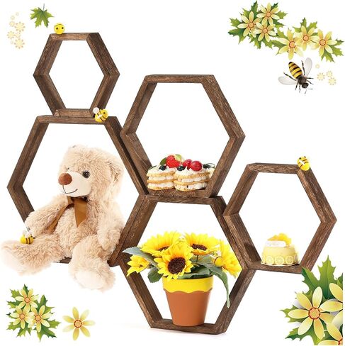 Gerrii 10 Pcs Honey Comb Decorations 5 Sizes Wood Hexagon Shelves Honeycomb Centerpiece Cupcake Stand Wooden Bee Hive Display Holder for Baby Shower Honeybee DIY Birthday Party Decor (Wood Color) in Saudi Arabia