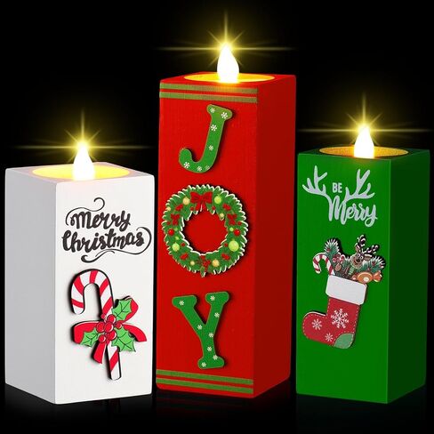 3 Pcs Christmas Candle Holders Xmas Table Centerpieces Decorations Wooden Tealight Candle Holders Rustic Table Centerpieces for Home Office Xmas Decor Gifts in Saudi Arabia