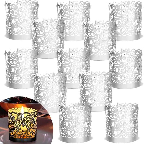 48pcs Votive Candles Holders Wraps, Silver Tea Light Candle Fairy Home Decoration (No Bottom) in Saudi Arabia