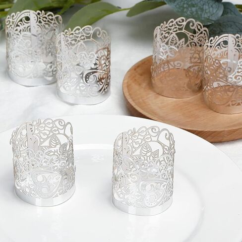 48pcs Votive Candles Holders Wraps, Silver Tea Light Candle Fairy Home Decoration (No Bottom) in Saudi Arabia