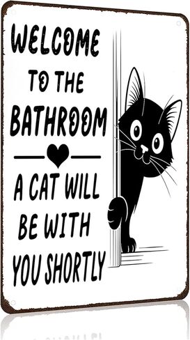 Funnysign Cat Lovers Gifts Welcome To The Bathroom A Cat Will Be with You Tin Sign for Bathroom Toilet Decor 8 X 12 Inch(3996) in Saudi Arabia