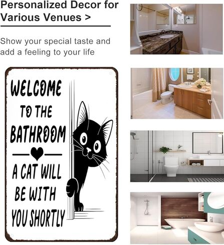 Funnysign Cat Lovers Gifts Welcome To The Bathroom A Cat Will Be with You Tin Sign for Bathroom Toilet Decor 8 X 12 Inch(3996) in Saudi Arabia