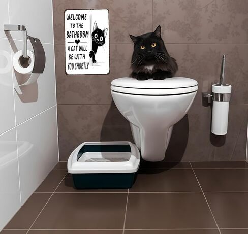 Funnysign Cat Lovers Gifts Welcome To The Bathroom A Cat Will Be with You Tin Sign for Bathroom Toilet Decor 8 X 12 Inch(3996) in Saudi Arabia