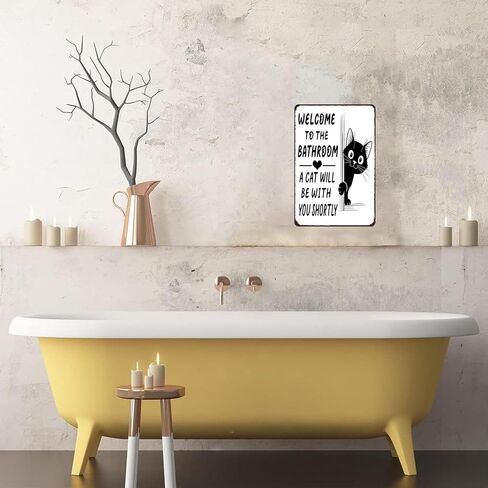 Funnysign Cat Lovers Gifts Welcome To The Bathroom A Cat Will Be with You Tin Sign for Bathroom Toilet Decor 8 X 12 Inch(3996) in Saudi Arabia