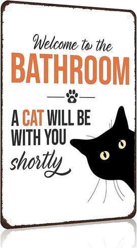 Funnysign Cat Lovers Gifts Welcome To The Bathroom A Cat Will Be with You Tin Sign for Bathroom Toilet Decor 8 X 12 Inch(3996) in Saudi Arabia