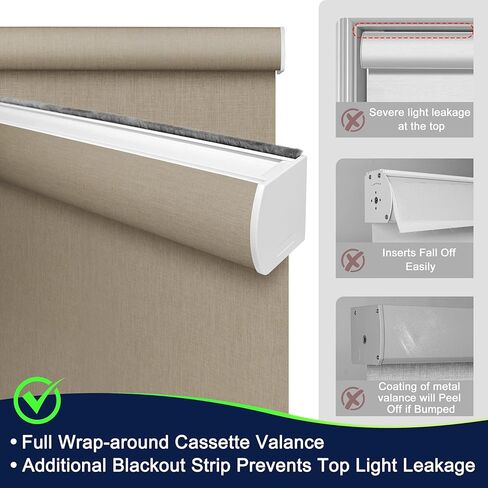 BERISSA Motorized Blinds with Remote,Blackout Smart Blinds for Windows,Linen Fabric,Remote Control,Thermal Insulated Automatic Blinds,Electric Blinds with USB/Solar Pannel.Brown in Saudi Arabia
