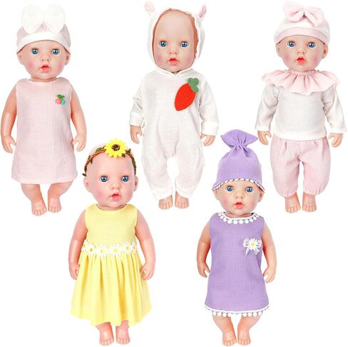 UPINS 5 Sets Baby Doll Clothes-New Born Baby Doll Accessorie and Headbands for 16-18 Inch New Born Baby Doll 10 PCs Baby Doll Clothes Dresses Outfits Pjs Jumpsuits in Kuwait