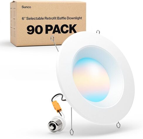 Sunco 5CCT Retrofit LED Recessed Lighting 6 Inch, 2700K/3000K/3500K/4000K/5000K Selectable, Dimmable Can Lights, Smooth Trim, 13W=75W, 965LM, Damp Rated, UL-Certified 2 Pack in Saudi Arabia