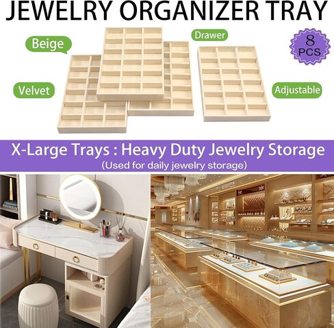 X-Large Jewelrys Tray for Drawer 8 Pack Earring Organizer Stackable Velvet Jewelry Organizer Dresser Rings Studs Earring Holder in Saudi Arabia