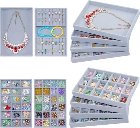 X-Large Jewelrys Tray for Drawer 8 Pack Earring Organizer Stackable Velvet Jewelry Organizer Dresser Rings Studs Earring Holder in Saudi Arabia