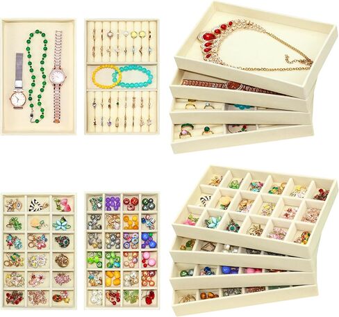 X-Large Jewelrys Tray for Drawer 8 Pack Earring Organizer Stackable Velvet Jewelry Organizer Dresser Rings Studs Earring Holder in Saudi Arabia