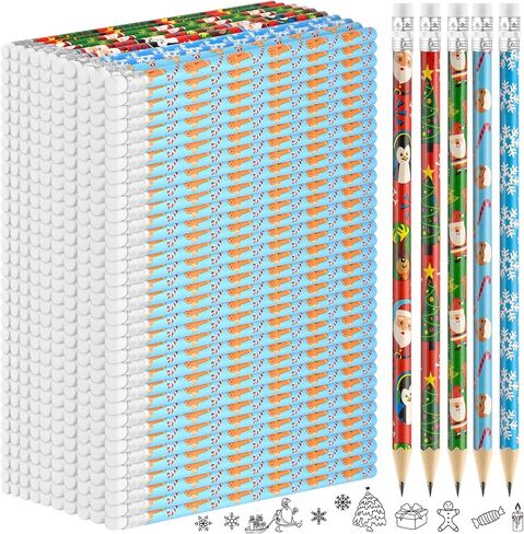 Zuazaor 50 Pieces Colorful Christmas Pencils with Eraser Wooden Pencils Snowman,Santa,Christmas Tree, Cand and Penguin Pencils Xmas Pencils for Christmas Holiday Favors (50) in Kuwait