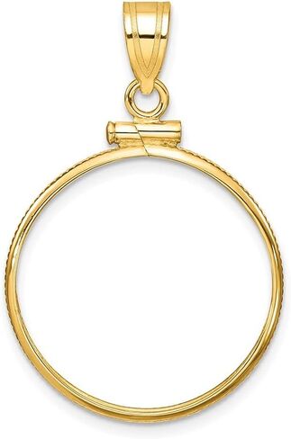 Gold Coin Mounting | 1/4 American Eagle, 1/4 oz. Chinese Panda | 22mm | Screw Top | Plain, Reeded Edge, Diamond-cut Bezel Frames | Solid Yellow and White 14K Gold in Saudi Arabia