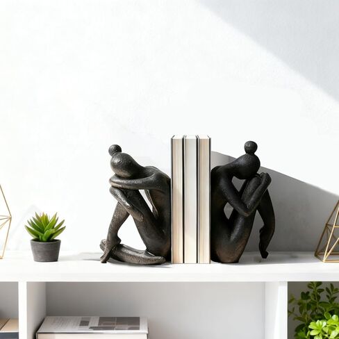 Decorative Bookends, Unique Book Ends to Hold Books Heavy Duty for Office Desk, Vintage Antique Black Home Decor, Shelf Decoration, Modern Living Room Decor in Saudi Arabia
