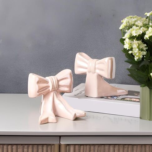 مساند كتب على شكل قوس للأرفف - حامل كتب مكتبي، ديكور منزلي لطيف، فكرة هدية (فراشة سيراميك وردي) in Kuwait