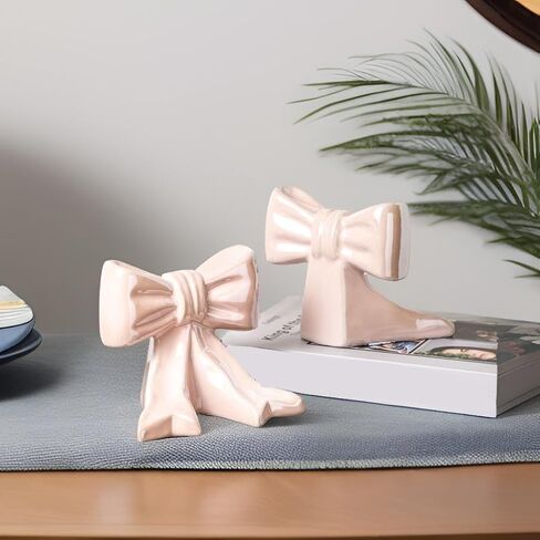 مساند كتب على شكل قوس للأرفف - حامل كتب مكتبي، ديكور منزلي لطيف، فكرة هدية (فراشة سيراميك وردي) in Kuwait