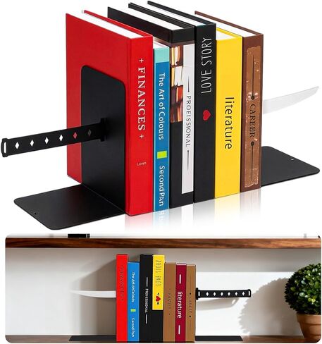 Katana Bookend Decorative Modern Metal Black Bookend Funny for Shelve Katana Book Stopper Holder Anime Decor and Gifts in Saudi Arabia