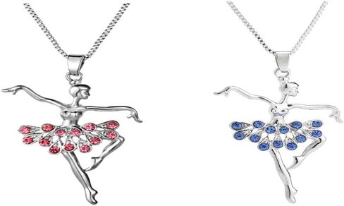 OUGWA Little Girl Necklace Dancer Ballet Recital Gift Ballerina Dance Necklaces (2Pcs Pink & Blue) in Saudi Arabia