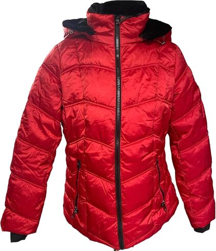 Nautica Women's Hooded Midweight Puffer Detachable Hood Coat, Red, X-Large in Saudi Arabia